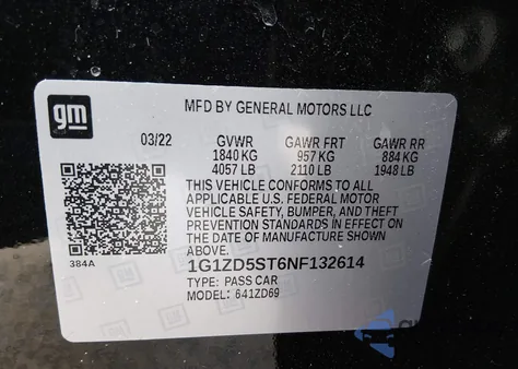 2022 Chevrolet Malibu Fwd Lt из США, поврежденный, VIN 1G1ZD5ST6NF132614